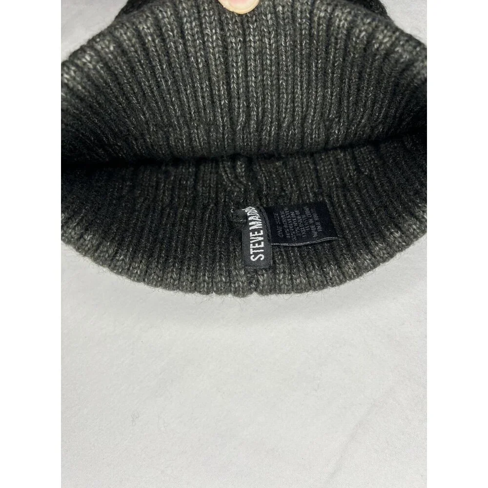 Steve Madden Hat Beanie Cuffed Cable Knit Ribbed OS Heather Black Winter Outdoor